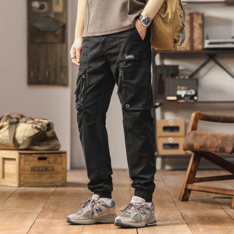 Herren Strapazierfähige Canvas-Cargohose im taktischen Look mit Kniepaneelen, Mehrfachtaschen und elastischem Knöchelabschluss Drune