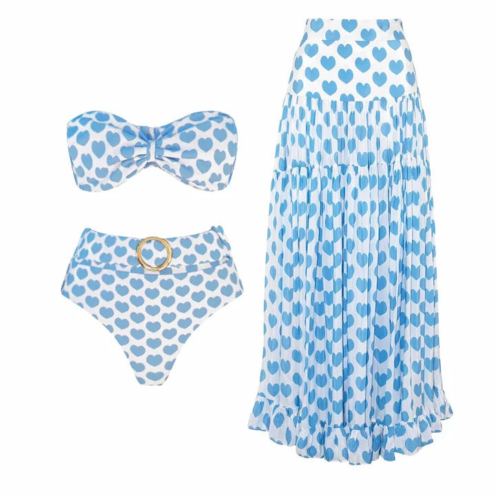 Damen Bikiniset mit Bandeau-Oberteil und Rüschenshorts Drune