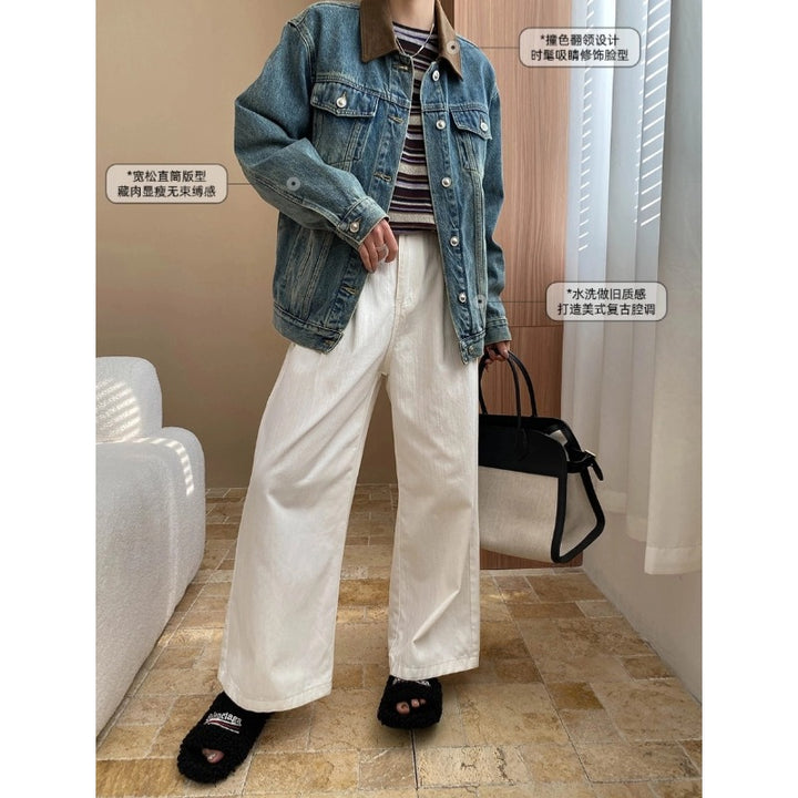 Damen Jeansjacke mit lässigem Schnitt und kontrastierendem Kragen Drune