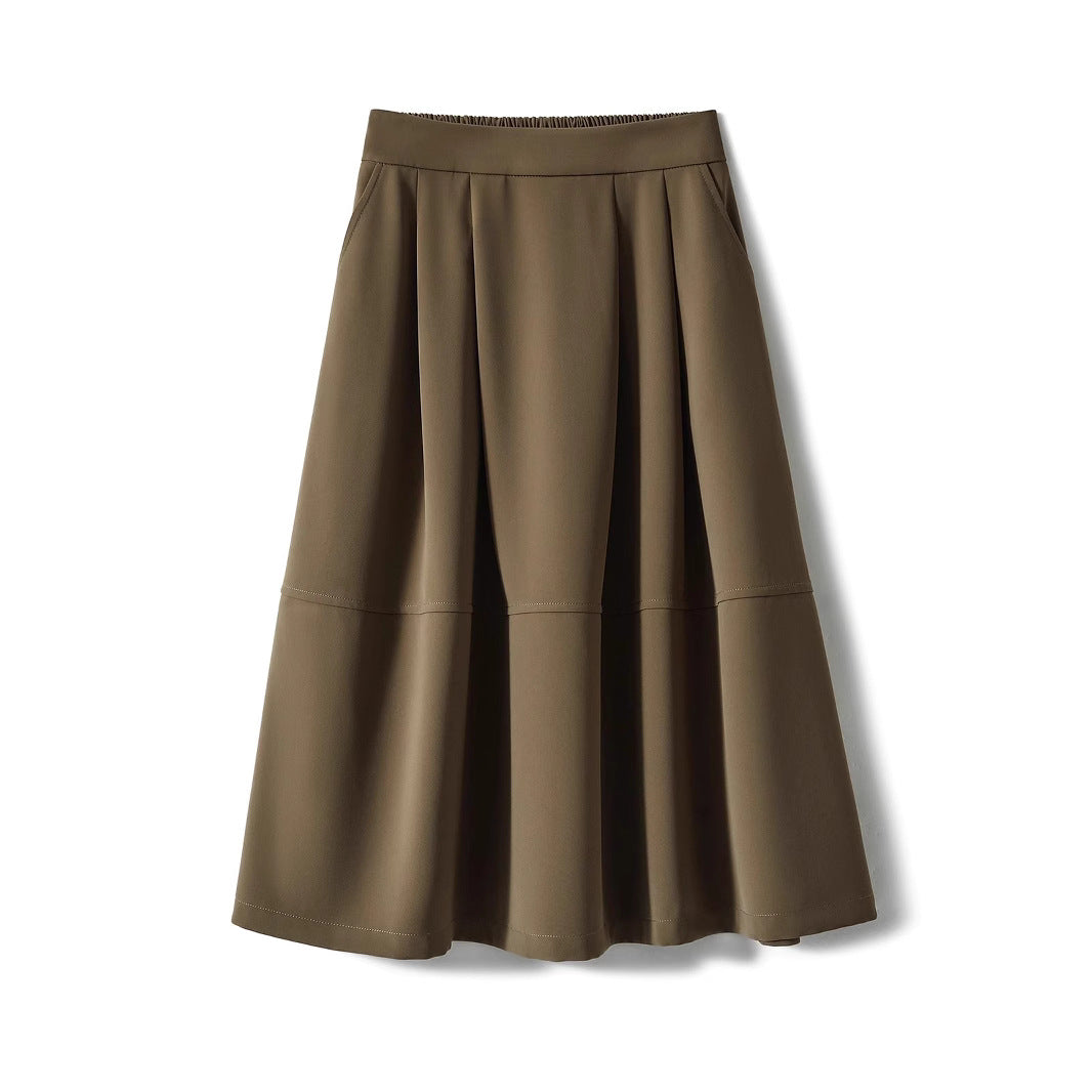 Damen Eleganter Midirock mit Falten und hohem Bund Drune