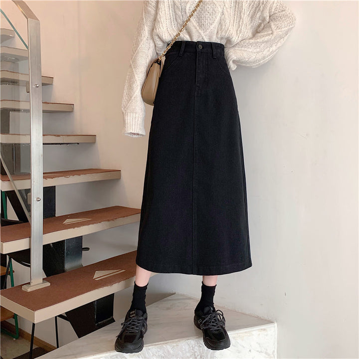 Damen Denim-Midi-Rock mit hoher Taille Drune