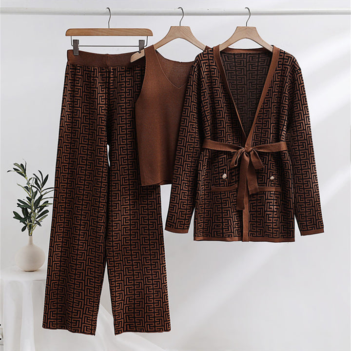 Damen modisches und luxuriöses Loungewear-Set mit elegantem Muster und praktischen Taschen Drune