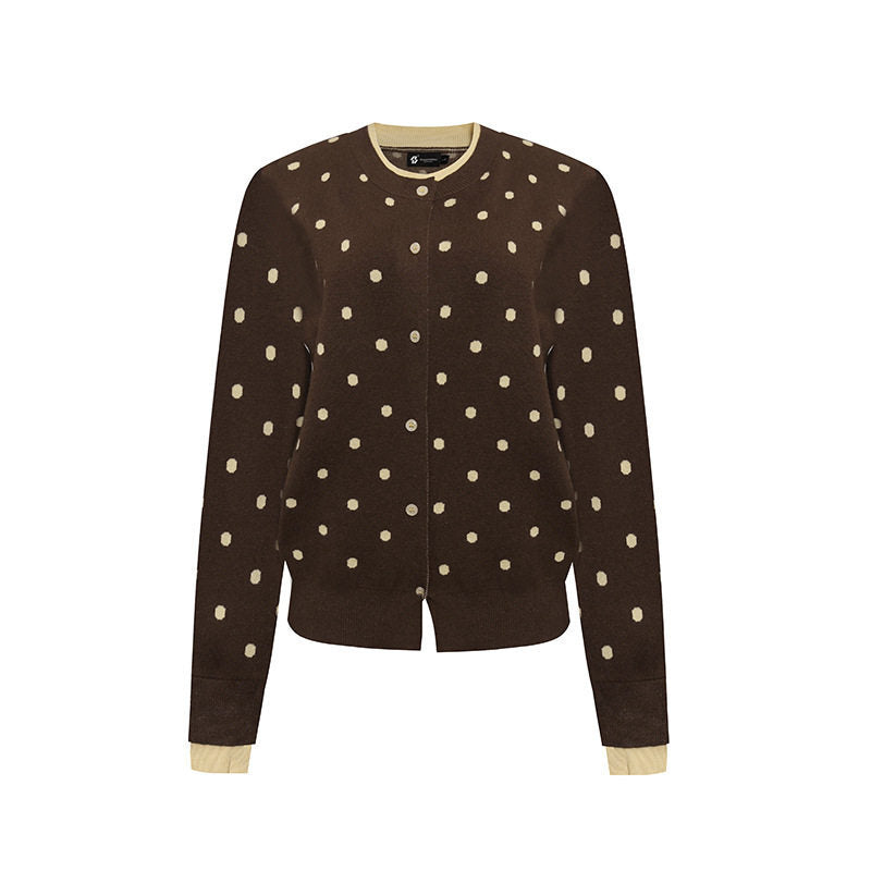 Damen Gepunktete Strickjacke mit Rundhalsausschnitt, Knopfleiste und Layering‑Optik Drune