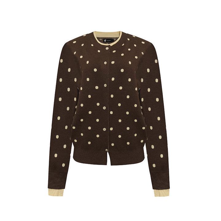 Damen Gepunktete Strickjacke mit Rundhalsausschnitt, Knopfleiste und Layering‑Optik Drune