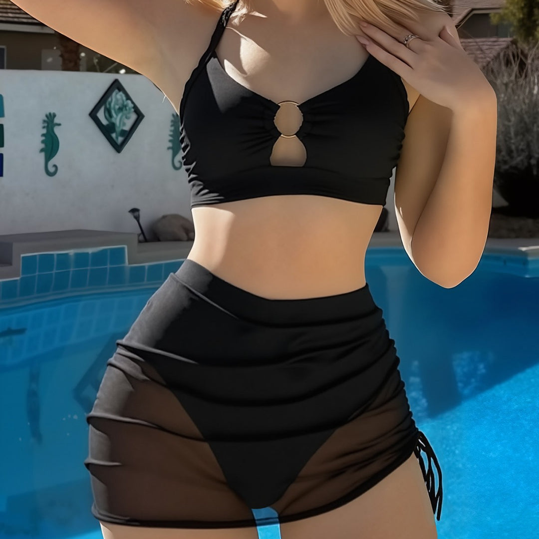 Damen Modischer Bikini mit transparentem Wickelrock Drune