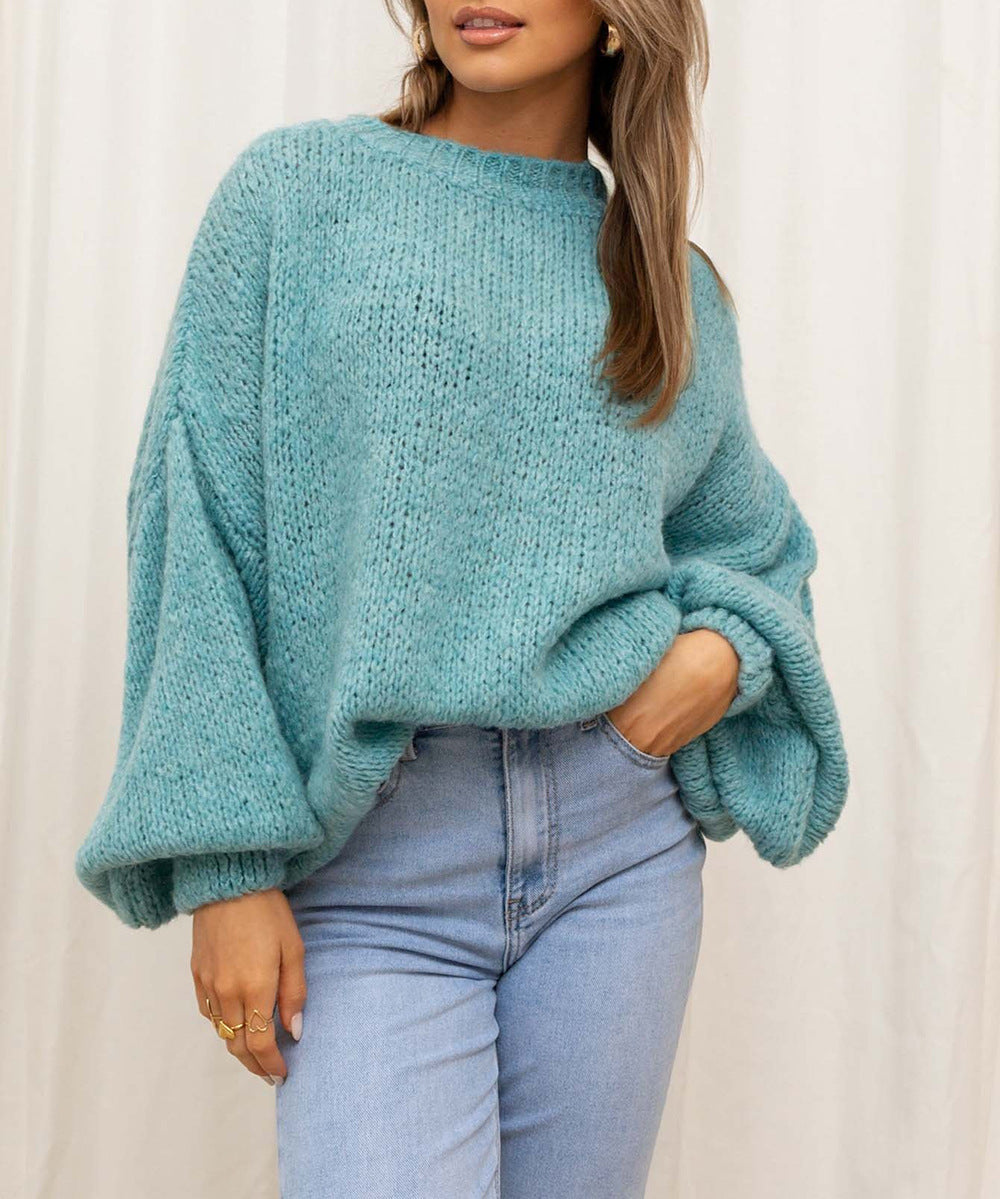 Damen gemütlicher Oversize-Pullover mit voluminösen Ärmeln und weichtexturiertem Strick Drune