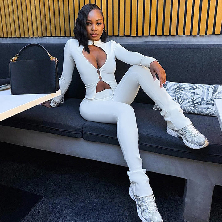 Damen Cut-Out Jumpsuit mit elegantem Stehkragen und figurbetontem Schnitt Drune