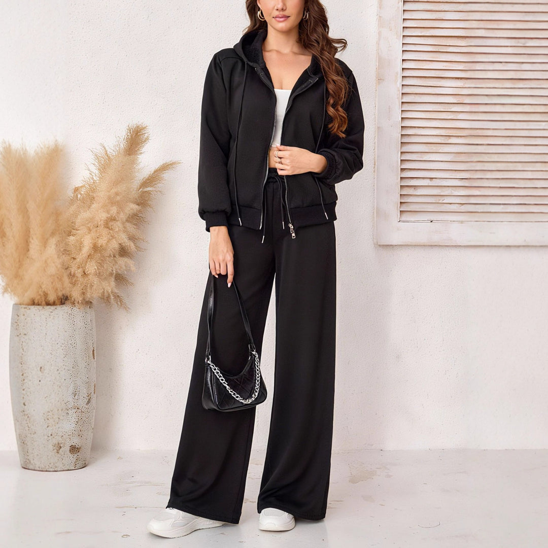 Damen Kapuzen-Sweatjacke mit Teddyfutter, Reißverschluss und Kordelzug Drune