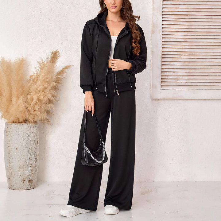 Damen Kapuzen-Sweatjacke mit Teddyfutter, Reißverschluss und Kordelzug Drune