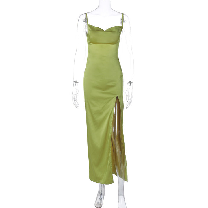 Damen Elegantes Maxikleid mit tiefem Schlitz und Spaghettiträgern Drune