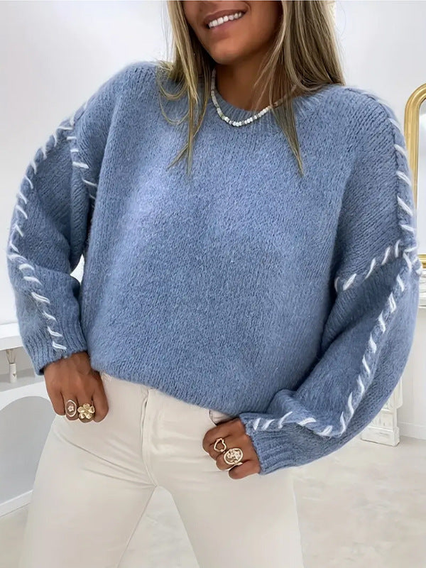 Damen Grobstrickpullover mit kontrastierenden Abschlüssen und lässigem Schnitt Drune
