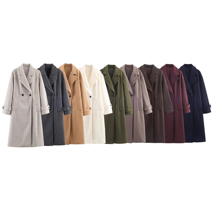 Damen Oversize Wollmix-Mantel mit Doppelreiher, breitem Revers und Ärmelriegel Drune