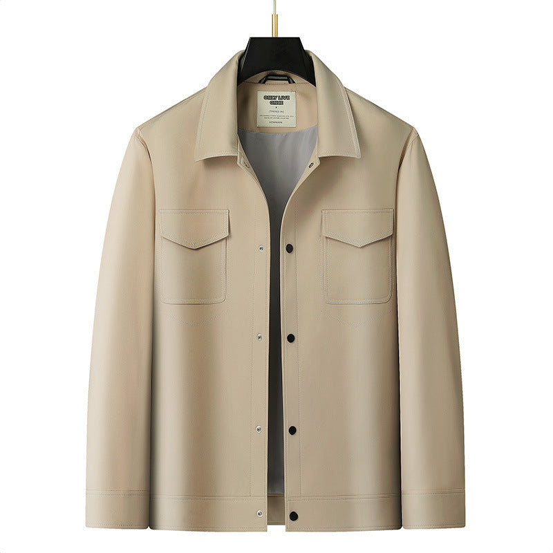 Herren Hemdjacke aus Lederoptik mit aufgesetzten Brusttaschen und Druckknopfleiste Drune