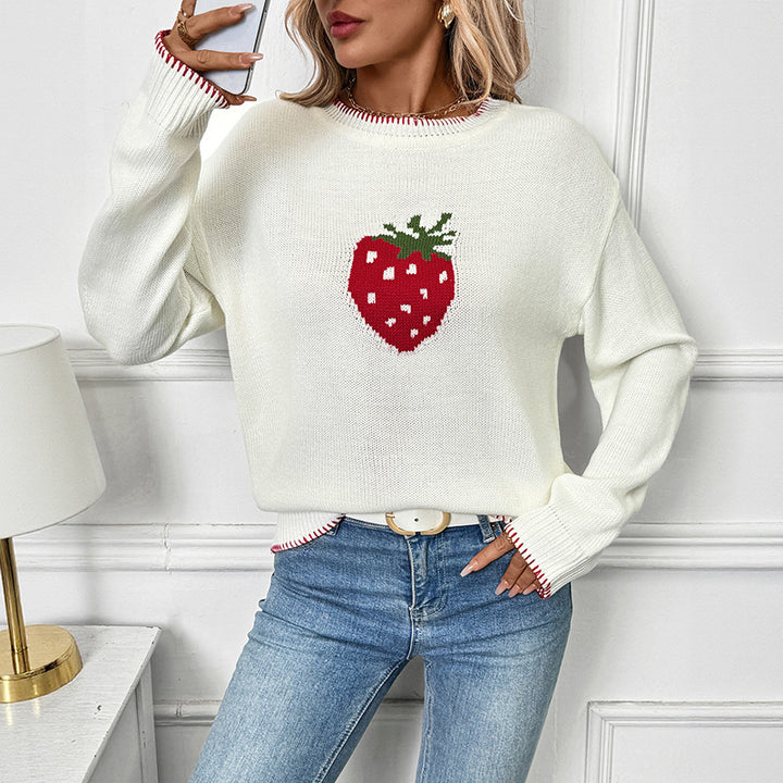 Damen Verspielter Pullover mit Erdbeer-Motiv Drune