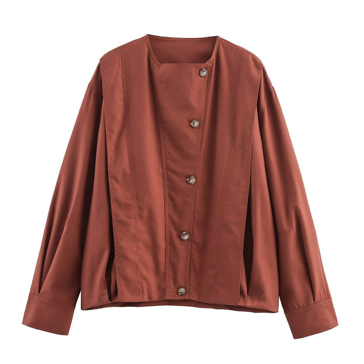 Damen modische Blazerjacke mit hohem Kragen und eleganten Knopfdetails Drune