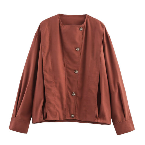 Damen modische Blazerjacke mit hohem Kragen und eleganten Knopfdetails Drune