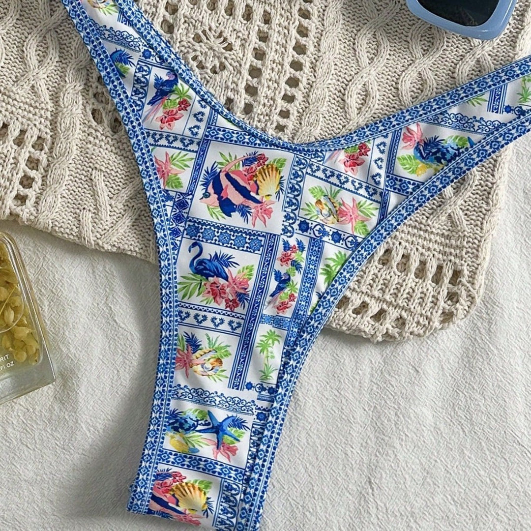 Damen Triangel-Bikini mit floralem Motiv und verstellbaren Trägern Drune