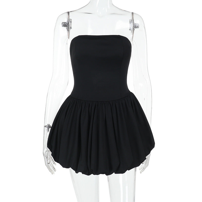 Damen elegantes Bandeaukleid mit voluminösem Rock Drune