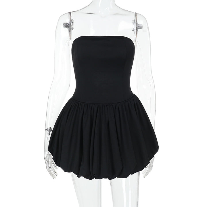 Damen elegantes Bandeaukleid mit voluminösem Rock Drune