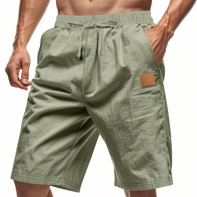 Herren nan leichte Freizeit-Bermudashorts mit Elastikbund, Kordelzug und dezenter Lederapplikation Drune