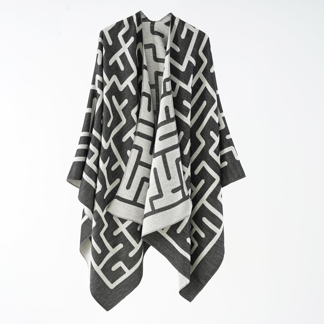Damen Wendefreundlicher Jacquard-Capeponcho im Oversize mit grafischem Allovermuster Drune