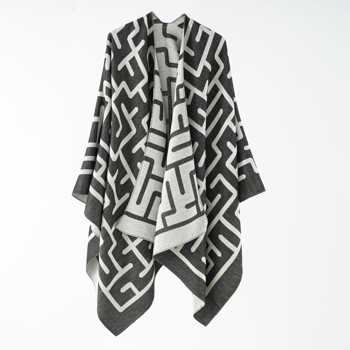 Damen Wendefreundlicher Jacquard-Capeponcho im Oversize mit grafischem Allovermuster Drune