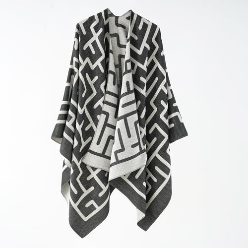 Damen Wendefreundlicher Jacquard-Capeponcho im Oversize mit grafischem Allovermuster Drune
