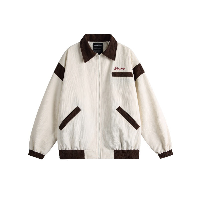 Unisex Harrington-Blousonjacke mit Strukturstoff und Kontrastbesatz Drune