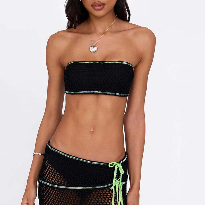 Damen stylisches Netz-Bikinioberteil mit passendem Überwurf Drune