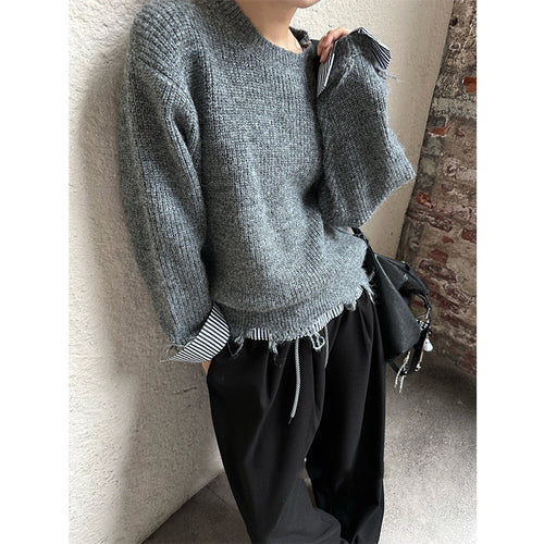 Damen Grobstrickpullover mit modern ausgefransten Abschlüssen und lässigem Schnitt Drune