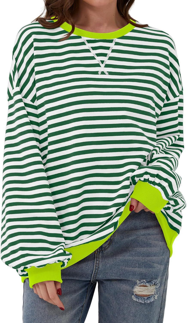 Damen Cozy Übergroßer Gestreifter Pullover Sweatshirt Drune