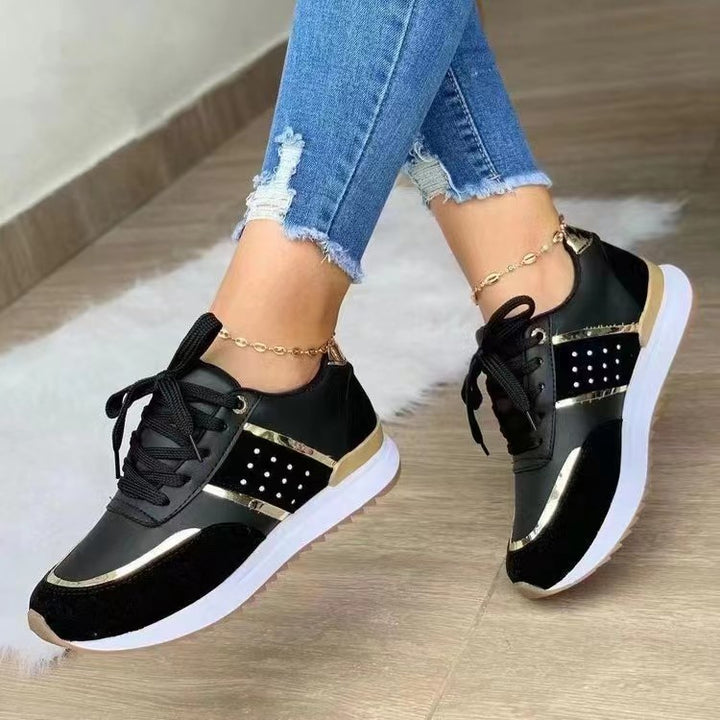 Damen stylische Fashion-Sneaker mit dekorativen Nieten Metallic-Details und gepolstertem Komfortfußbett Drune
