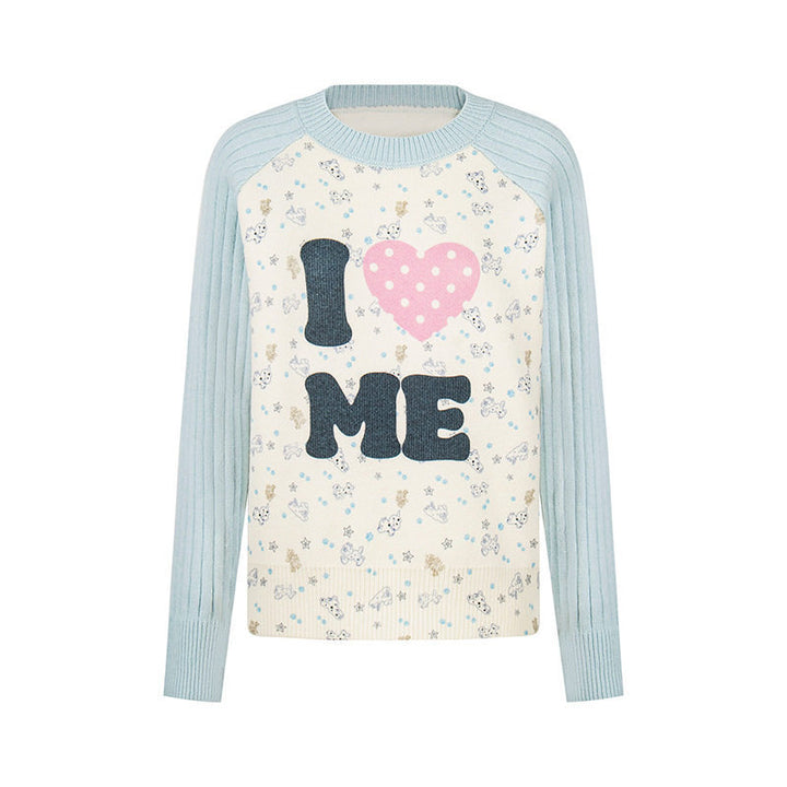 Damen Feinstrick-Pullover mit Applikations-Statement, gerippten Raglanärmeln und Mini-Print Drune