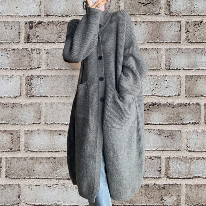 Damen Grobstrick-Cardigan mit großzügigen Taschen und modernem Button-Design Drune