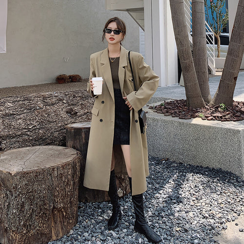 Damen Doppelreihiger Oversize-Trenchcoat mit kastiger Silhouette und verlängertem Schnitt Drune