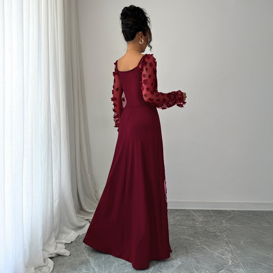 Damen Elegantes Maxikleid mit raffinierten Rüschendetails und transparenter Unterlage Drune