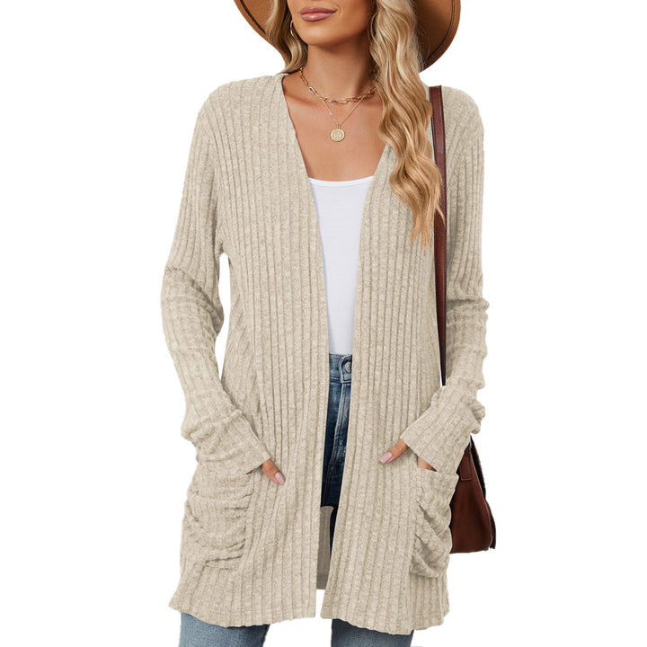 Damen lässige Strickjacke mit Rippstruktur und praktischen Taschen Drune