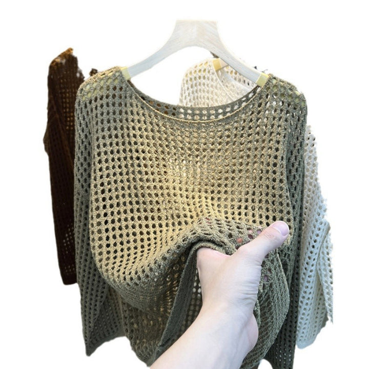 Damen luftiger Strickpullover mit grobem Netzmuster Drune
