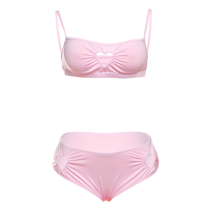 Damen Zweiteiliges Bikiniset mit Herz-Ausschnitten und Rüschen Drune