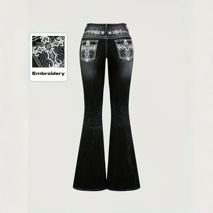 Damen Bootcut Jeans mit kunstvoller Stickerei Drune