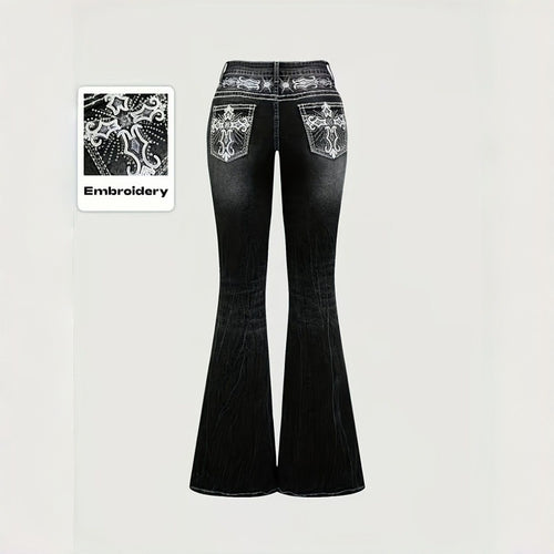 Damen Bootcut Jeans mit kunstvoller Stickerei Drune