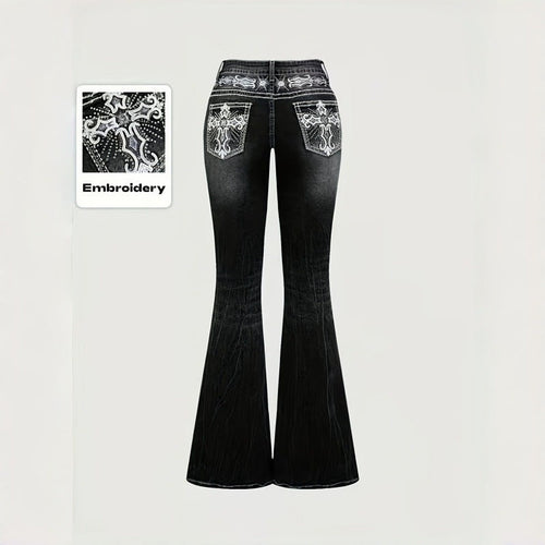 Damen Bootcut Jeans mit kunstvoller Stickerei Drune