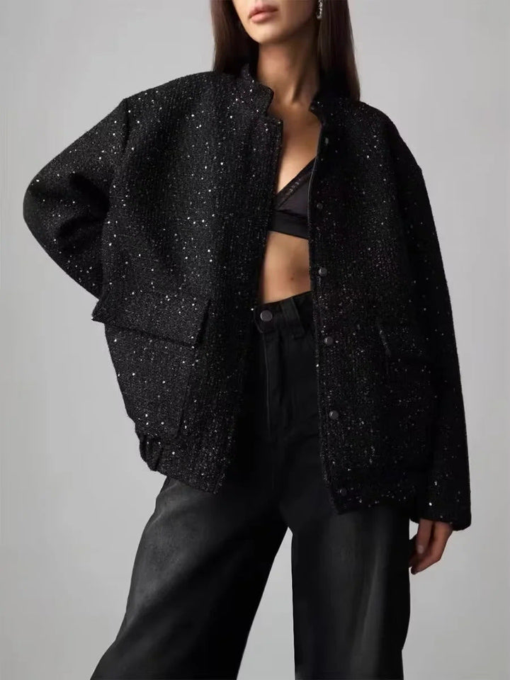 Drune | Gold Pailletten Stehkragenjacke