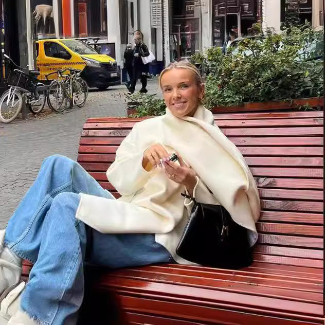 Damen elegante Oversized Jacke mit voluminösem Kragen Drune