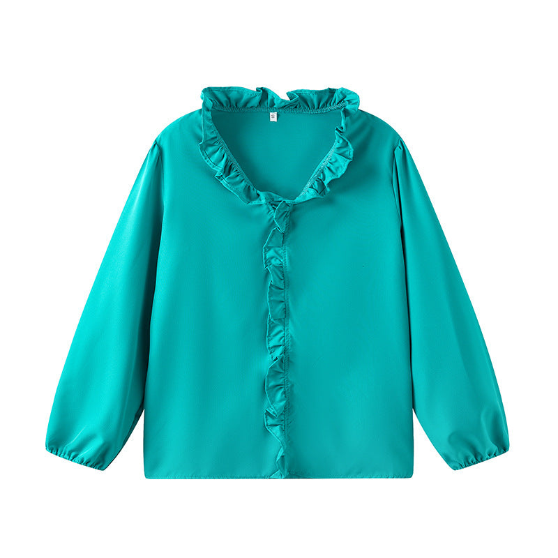 Damen Bluse mit Rüschendetails und elegantem Stehkragen Drune