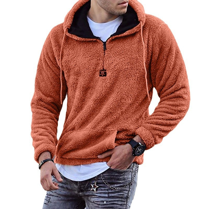 Herren Kuscheliger Teddy-Fleece-Hoodie mit Halbreißverschluss und Kängurutasche Drune
