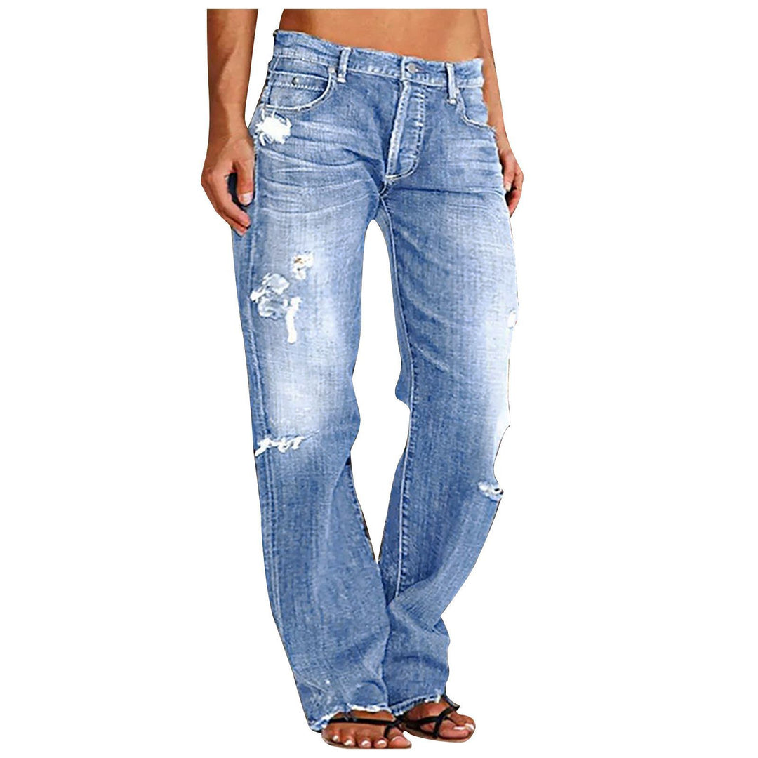 Damen nan weite zerrissene Jeans mit hoher Taille Relaxed Fit und ausgefranstem Saum Drune
