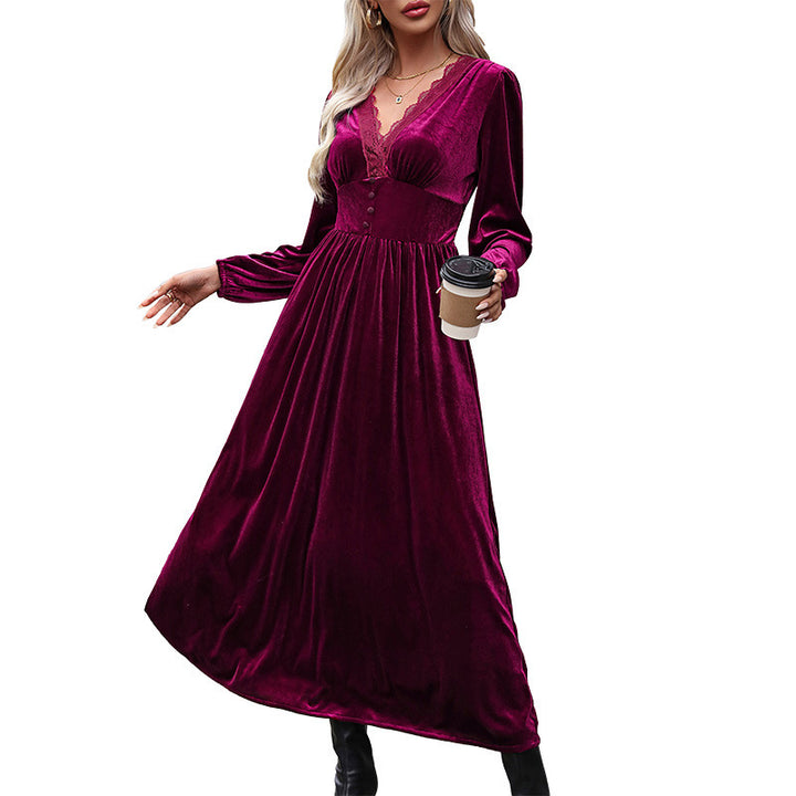 Damen Midikleid mit V-Ausschnitt und Rüschen Drune
