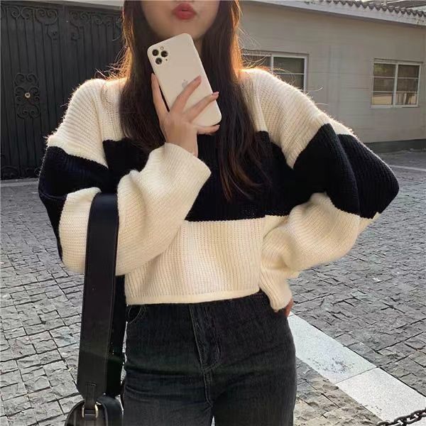Damen Grobstrickpullover mit modernem Farbblockdesign Drune