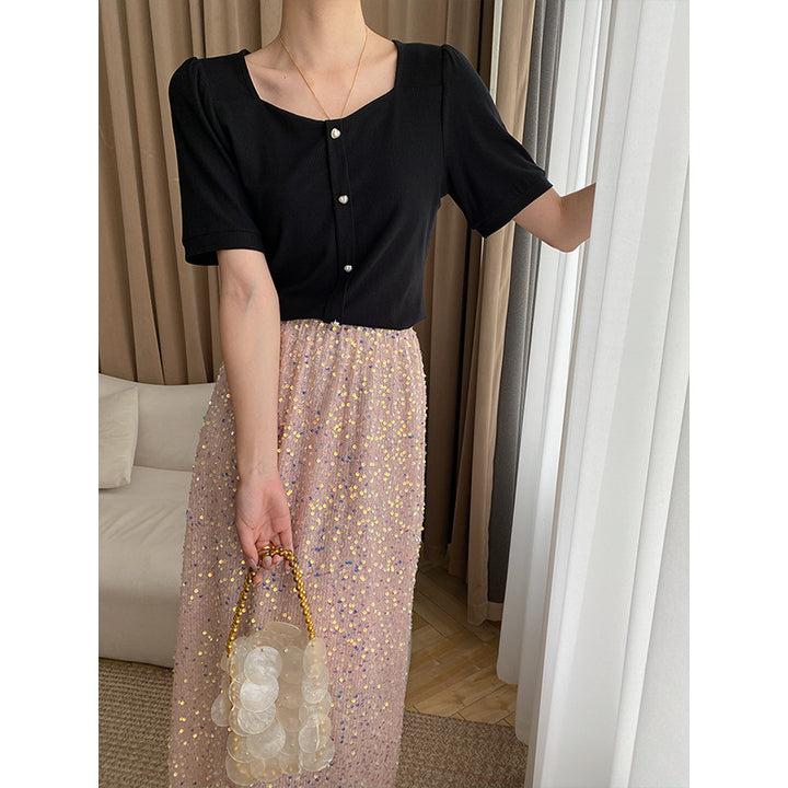 Damen elegantes Oberteil mit feinen Knopfdetails Drune